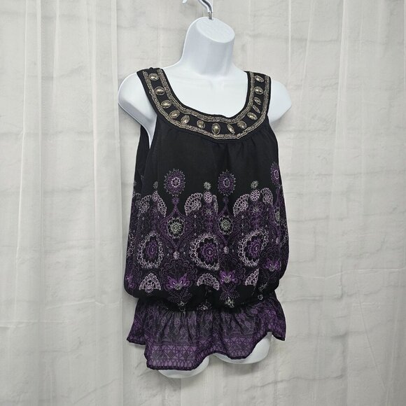 Apt 9 Black Purple Y2K Tank Beaded Boho Fairy Goth Witchy Gypsy S - Picture 4 of 10